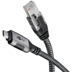 Ethernet kabelis USB-C 3.2 Gen2 ki&scaron;tukas > RJ-45 ki&scaron;tukas, LAN adapteris juodas/sidabrinis, 2 m, pintas tekstilinis apvalkalas