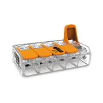 WAGO 221-615 5 laidininkų svirtinis kompakti&scaron;kas sujungimo gnybtas, 450 V, 32 A, permatomas/oranžinis