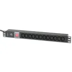 Techly 023776 PDU 19 colių spintai, 1U, 12&times;C13, ki&scaron;tukas C20, su jungikliu, kabelis 2 m, juodos spalvos