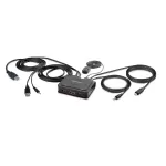 StarTech.com 2 prievadų hibridinis USB-C HDMI KVM jungiklis, 4K 60Hz, kompakti&scaron;kas KVM su integruotais 1,8 m USB-A/HDMI/garso ir 1,2 m USB-C laidais, maitinamas i&scaron; USB, nuotolinis mygtukas / klavi&scaron;ų kombinacijos perjungimas