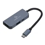 Gembird A-CM-COMBO3-02 USB-C 3 viename daugiaporčio adapteris, USB 3.2 Gen 1 &scaron;akotuvas, HDMI 4K, USB-C PD 87 W, sidabrinis