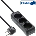 InLine 3-jų lizdų ki&scaron;tukinis lizdas su apsauginiu kontaktu CEE 7/3, juodas, 3 m, kampuotas, 1,5 mm&sup2;