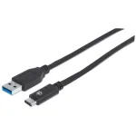 Manhattan USB-C į USB-A laidas, 1 m, Vyri&scaron;kas į Vyri&scaron;ką, 10 Gbps (USB 3.2 Gen2), 3A (greitas įkrovimas), SuperSpeed+ USB, Juodas, Viso gyvenimo garantija