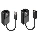 Lindy 60m USB 1.1 Cat.6 Extender Basic, tinklo siųstuvas ir imtuvas, 60 m, 12 Mbit/s, Cat5e, Cat6, juoda, plastikas