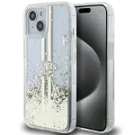 Guess GUHCP15MLFCSEGT iPhone 15 Plus / 14 Plus 6,7 inch Transparent Hardcase Liquid Glitter Gold Stripes