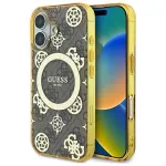 Guess GUHMP16SH4PYEEW Kietasis dėklas, skirtas Apple iPhone 16 6,1 inch, ruda, Peony On 4G Background, MagSafe