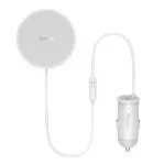 Baseus belaidis automobilinis įkroviklis su MagSafe 15W laikikliu ventiliacijos angai + USB Type C 25W baltas