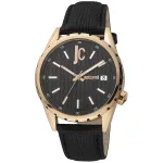 JUST CAVALLI MAN JC1G217L0035 kvarcinis analoginis laikrodis, 42 mm, juodas ciferblatas, nerūdijančio plieno korpusas, juodas odinis dirželis