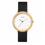 MAM MAM687 Unisex 39mm Teak Wood Watch su juodu odiniu dirželiu