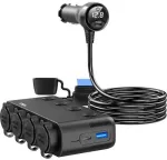 Automobilinis maitinimo skirstytuvas MBG Line HS75AD su 2 cigarečių degtukų lizdais ir 3 USB prievadais, 75 cm kabeliu, juodas