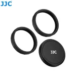 JJC LRR-OA6K2 objektyvo dangtelio ir dekoratyvinių žiedų rinkinys, skirtas DJI Osmo Action 6 (juodas dangtelis, raudonas ir mėlynas žiedai)