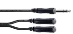 Cordial 14882 6,3 mm stereo jack Y-adapterio kabelis, 1x vyri&scaron;kas į 2x moteri&scaron;kus, 0,3 m, juodas PVC