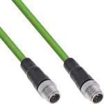 InLine pramoninis tinklo kabelis, M12 8 kontaktų X koduotas ki&scaron;tukas/ki&scaron;tukas, Cat.6A PUR, 7,5 m