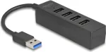 USB &scaron;akotuvas DELOCK 64350 &mdash; 4 prievadai USB 3.2 Gen 1 (Type-A), 5000 Mbit/s, 5 V/0,9 A, ABS, juodas