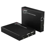 Lindy HDMI, KVM ir IR per IP plėtiklis, siųstuvas ir imtuvas, laidinis, 150 m, Cat5e, Cat6, juodas, metalinis