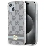 DKNY DKHMP14SHCPTSE Kietasis dėklas, skirtas iPhone 14/15/13 6,1 inch su languotu ra&scaron;tu ir dryžiais, smėlio spalvos, MagSafe