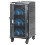 Manhattan 30-Bay ne&scaron;iojamųjų kompiuterių įkrovimo spinta/vežimėlis per AC adapterį (ES) - užrakinama plieninė spinta, 220-240V, 2300W, CEE 7/7 ki&scaron;tukas, 3m laidas, 4 ratukai