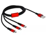 DeLOCK 85892 Laidinis įkrovimo kabelis Lightning / USB &ndash; USB (M) į Micro-USB Type B, Lightning, USB-C (M) &ndash; 1,0 m &ndash; Ekranuotas &ndash; Juodas