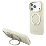 Guess GUE005667 Ring Stand 360 Grained Classic Logo MagSafe apsauginis dėklas iPhone 18 Pro / 17 Pro, smėlio spalvos