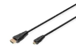 Digitus ASSMANN - HDMI kabelis su Ethernet - 19 kontaktų micro HDMI D tipo ki&scaron;tukas į HDMI ki&scaron;tuką - 1 m - Trigubas izoliavimas - Juodas (AK-330115-010-S)