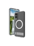 dbramante1928 Iceland Ultra D3O Qi2 Kick IMEDCL006789 galinis dangtelis su stovu Samsung Galaxy S25 Edge telefonui, skaidrios spalvos