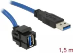 DeLOCK Keystone modulis USB 5 Gbps tipas-A lizdas 250&deg; į tipas-A ki&scaron;tuką su 1,5 m kabeliu juodas
