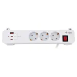 Equip 245556 elektros lizdų blokas, CEE 7/7 90&deg; ki&scaron;tukas, 3x Schuko, 2x USB-C + USB-A, su jungikliu