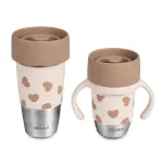 Beaba Mini & Me BigLove nerūdijančio plieno puodelių rinkinys mamai ir vaikui 360&deg; mokomasis puodelis 2 vnt.