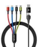 Accura 8-in-1 Universalus įkrovimo kabelis USB-A/USB-C į 2x USB-C, Lightning, Micro USB, 3.0A, 1,2 m, juodas