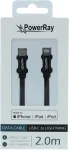 PowerRay USB-C į Lightning MFi pintas kabelis 2m juodas PR-DCCL200TBK