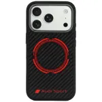 Audi RSQ Carbon Fiber Sport Red Circle MagSafe dėklas iPhone 18 Pro / 17 Pro, juodas