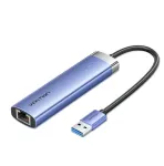 Vention TGFSB 5 viename USB 3.0 &scaron;akotuvas, 3x USB 3.0, Gigabit RJ45, USB-C, 5 Gbps, 0,15 m, mėlynas