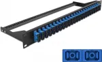Patch panel DELOCK 43392 1U pluo&scaron;tui SC, montuojamas į stelažą, 482,6&times;43,6&times;150 mm, juoda/mėlyna