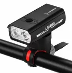 iLike JOHORSE USB įkraunamas dviračio priekinis žibintas, 400LM LED, dvigubas spindulys, aliuminio korpusas, akumuliatoriaus indikatorius, vandeniui atsparus dviračio žibintas