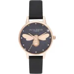 Olivia Burton moteri&scaron;kas laikrodis OB16FB13 (30 mm) &ndash; rožinio aukso spalvos, pilkas odinis dirželis, gėlių ciferblatas