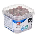 &Scaron;unų dresūros skanėstai Trixie Junior Dots 140 g &ndash; mink&scaron;ti la&scaron;i&scaron;os skonio užkandžiai &scaron;uniukams