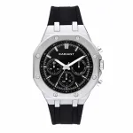 RADIANT RA651704 Vyri&scaron;kas analoginis kvarcinis laikrodis &ndash; 44 mm nerūdijančio plieno, juodas ciferblatas, sidabrinė apyrankė