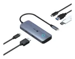 IcyBox IB-DK4081-SO Spade Dock 4081 5-in-1 kelioninė doko stotelė su Off-Screen įkrovimu, USB-C, HDMI 4K, Gigabit Ethernet, 2x USB-A, 100W PD, aliuminio