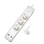 LogiLink LPS287U ilgintuvas su 3 apsauginiais lizdais, USB-A ir USB-C PD 20W, mygtuku, 1,5 m laidu, baltas