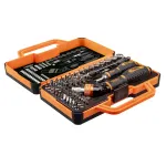 NEO TOOLS 69 dalių atsuktuvų antgalių rinkinys su reketine rankena, S2 plieno antgaliai, 1/4 inch &scaron;e&scaron;iabriaunis, Phillips, Pozi, Slotted, Torx, Hex, Square, Spanner, Tri-Wing, Torq-Set, magnetinis laikiklis, dėklas