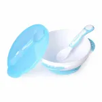 Kidsme kūdikių maitinimo rinkinys su prisiurbiamu dubeniu, dangteliu ir termo &scaron;auk&scaron;tu, akvamarino spalvos, 9+ mėn.