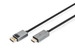DIGITUS DP į HDMI kabelis su LED 4K/30Hz, 3m, aliuminio korpusas, auksuoti kontaktai, palaiko 4K@30Hz