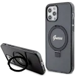 Guess GUHMP12MHRSGSK iPhone 12/12 Pro 6.1 Hard Case Ring Stand Script Glitter MagSafe Black