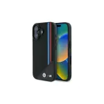 BMW M Meshed Tricolor Stripes MagSafe Hard Case, skirtas iPhone 16 6,1 colio, juoda