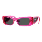 VERSACE VE4481-543487 Moteri&scaron;ki &bdquo;Cat Eye&ldquo; akiniai nuo saulės &ndash; juodas acetatinis rėmelis, tamsiai pilki polikarbonatiniai lę&scaron;iai, 54 mm