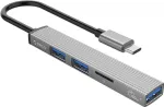 ORICO AH-12F-GY-BP USB-C Hub su 3x USB-A prievadais ir microSD kortelių skaitytuvu, aliuminis, kosminė pilka
