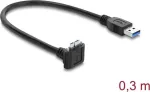 Delock USB 5 Gbps laidas, USB Type-A ki&scaron;tukas į USB Micro-B ki&scaron;tuką su fiksavimo varžtais, 90&deg; kampu į vir&scaron;ų, 0,3 m, juodas