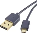 Renkforce USB 2.0 A &ndash; Micro-B apverčiamas kabelis, 1 m, juodas