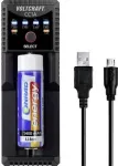 VOLTCRAFT CC1A universalus apvaliųjų elementų įkroviklis NiMH, Li-Ion, LiFePO4, NiCd - 1 lizdas, maitinamas USB, palaiko AA, AAA, C, 10440, 14500, 16340