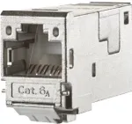 METZ CONNECT 130910-I Cat.6A ekranuotas RJ45 Keystone modulis, montavimas be įrankių, 90&deg; kabelio įėjimas, 10G, 500MHz, cinko lydinio korpusas, sidabrinis 130910-I-90